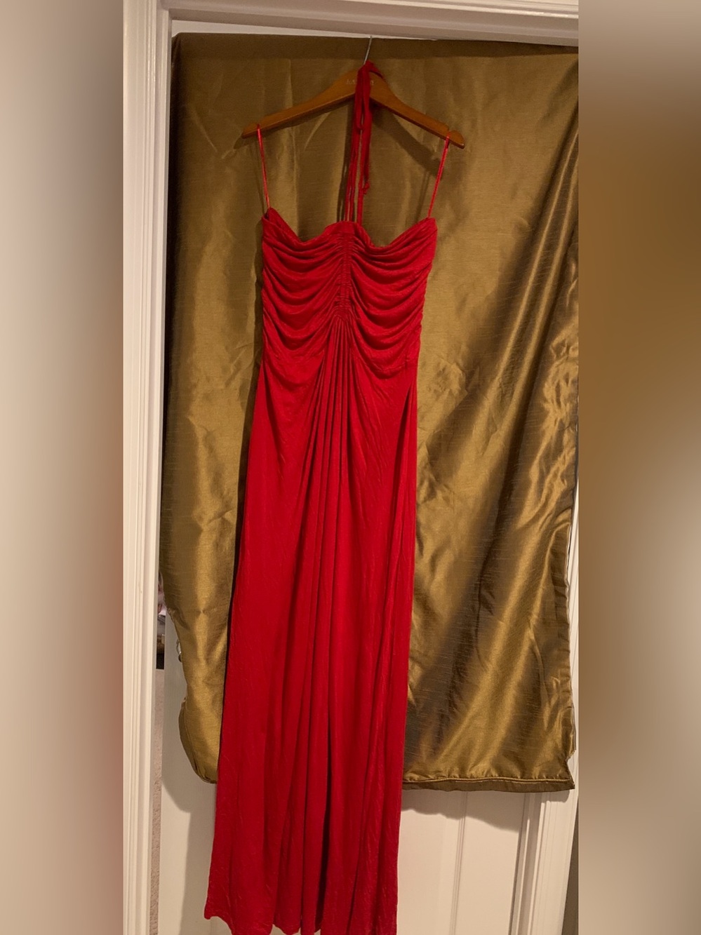 Venus Red Ruched Maxi Dress - Women's Elegant Evening Dress